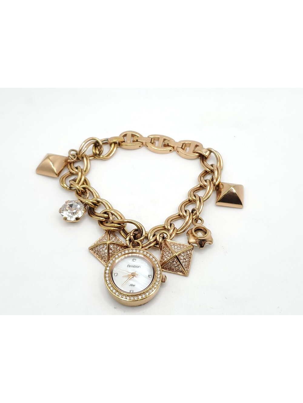 Armitron Now Rose Gold Tone Charm Watch New Battery MOP White Dial 22mm